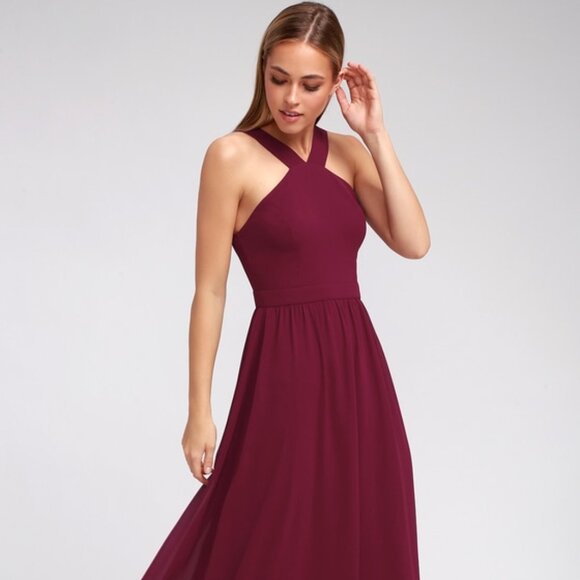 NWOT Lulus Air Of Romance Burgundy Maxi Dress Red Size X-Large - Picture 3 of 16